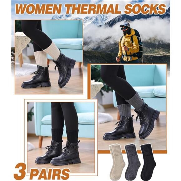 DYW‎ Womens Merino Wool Boot Socks Thermal Thick Winter Warm Cozy Hiking Work - Picture 2 of 7